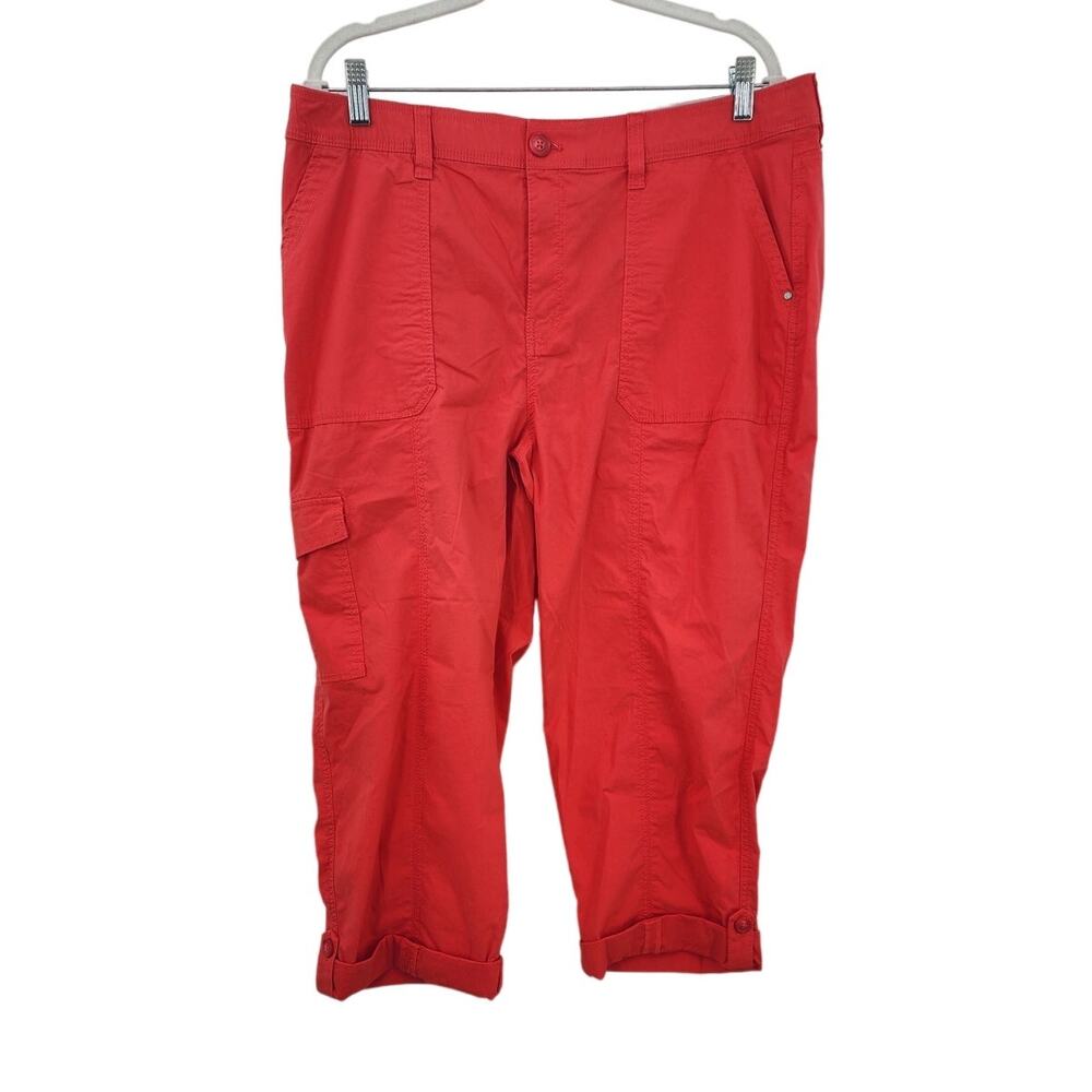 New NWT Chico's Fly Front‎ Casual Poplin Convertible Pants Crop In Classic Poppy